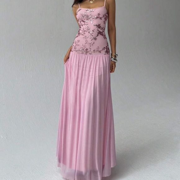 Pink Sequin Floral Maxi Dress - Picture 6 of 6